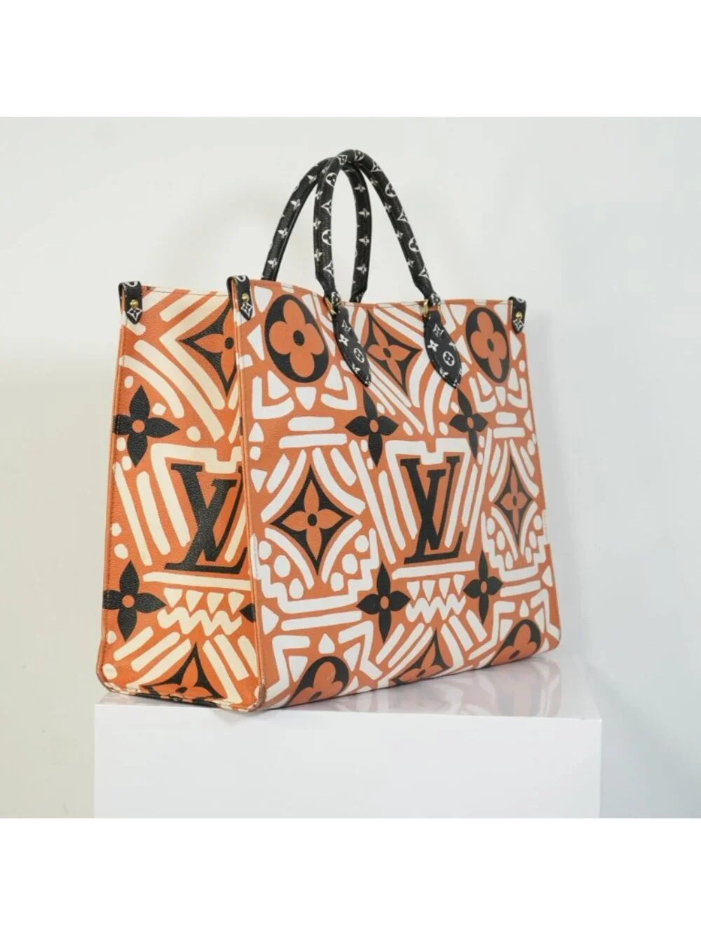 Louis Vuitton Onthego MM LV Crafty Tote Bag Caramel Cream Black Monogram